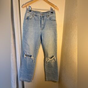 Rolla’s Distressed High Rise Straight Jeans